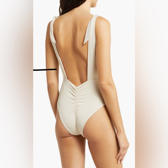 Maaji Nacar Faena Metallic One-Piece Swimsuit in Open Beige Size Large - Picture 12 of 12